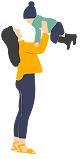 Illustration of a woman holding a baby up.